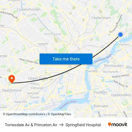 Torresdale Av & Princeton Av to Springfield Hospital map