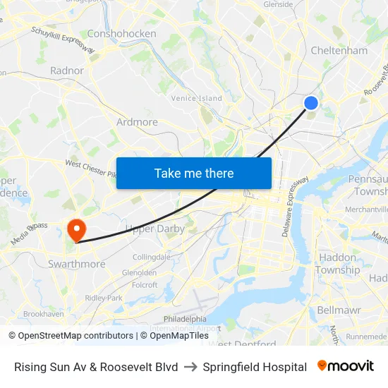 Rising Sun Av & Roosevelt Blvd to Springfield Hospital map