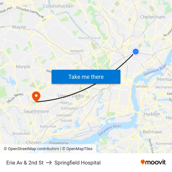 Erie Av & 2nd St to Springfield Hospital map