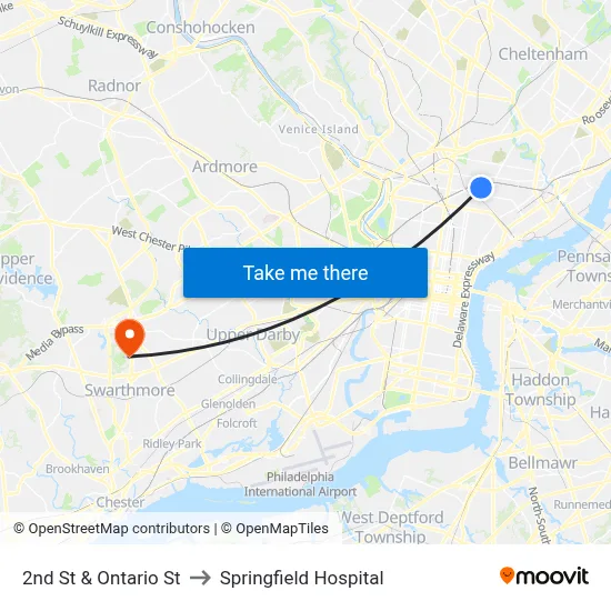 2nd St & Ontario St to Springfield Hospital map