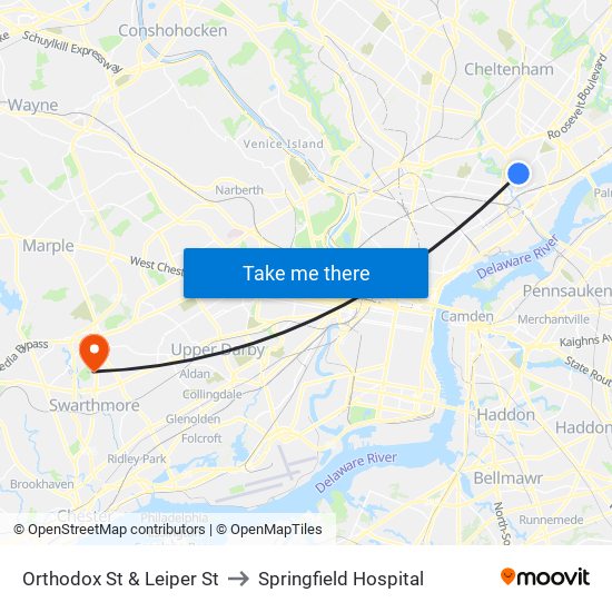 Orthodox St & Leiper St to Springfield Hospital map