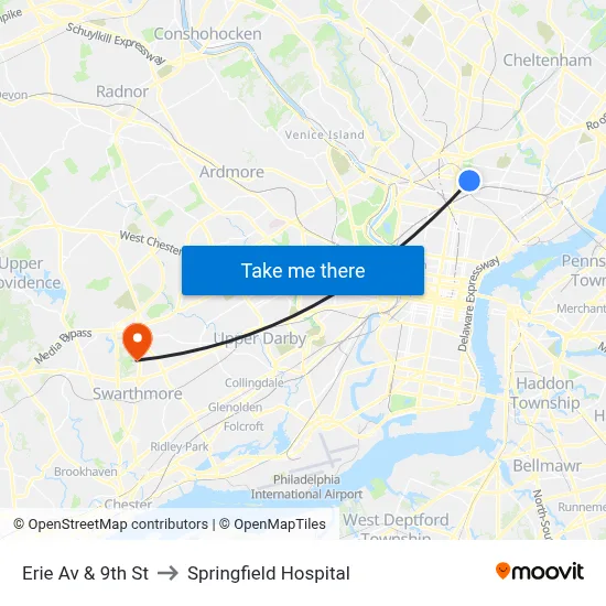 Erie Av & 9th St to Springfield Hospital map