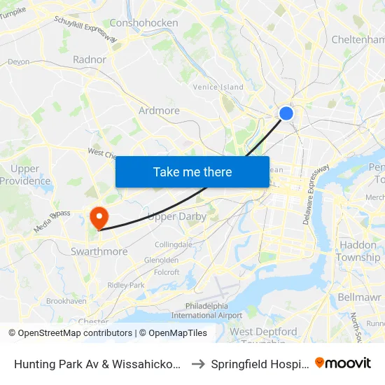 Hunting Park Av & Wissahickon Av to Springfield Hospital map