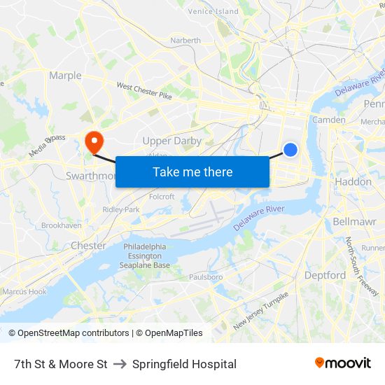 7th St & Moore St to Springfield Hospital map
