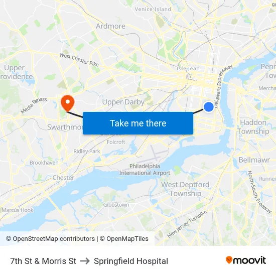 7th St & Morris St to Springfield Hospital map