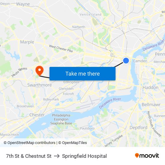 7th St & Chestnut St to Springfield Hospital map