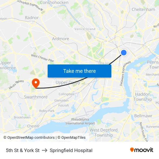 5th St & York St to Springfield Hospital map