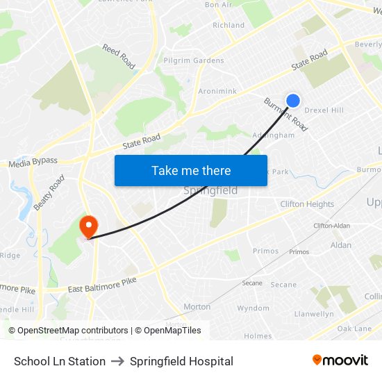 School Ln Station to Springfield Hospital map