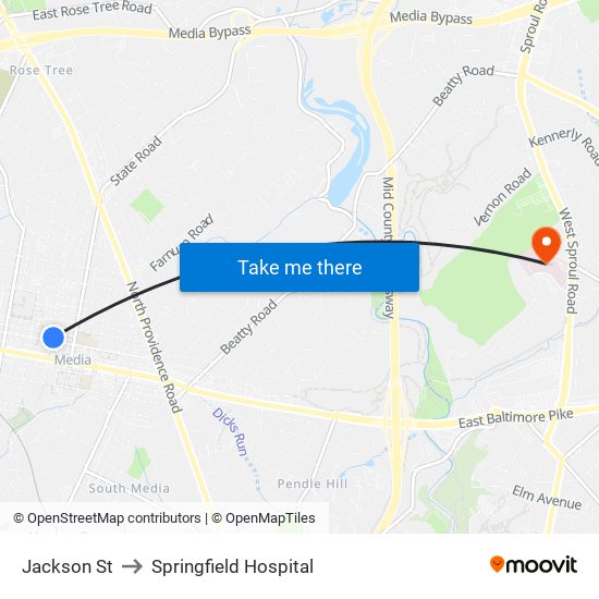 Jackson St to Springfield Hospital map