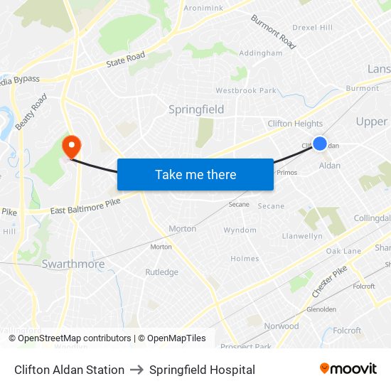 Clifton Aldan Station to Springfield Hospital map