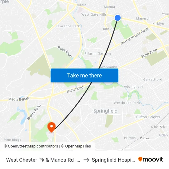 West Chester Pk & Manoa Rd - Fs to Springfield Hospital map