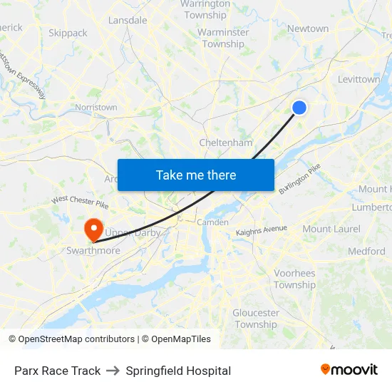 Parx Race Track to Springfield Hospital map