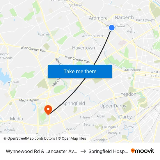 Wynnewood Rd & Lancaster Av - FS to Springfield Hospital map