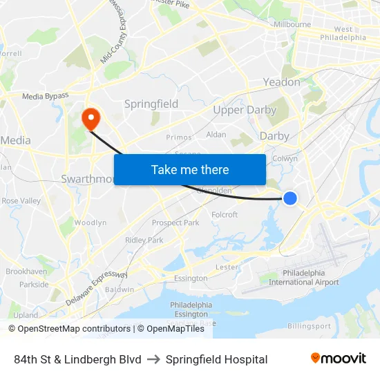 84th St & Lindbergh Blvd to Springfield Hospital map