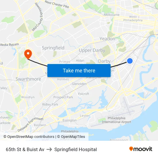 65th St & Buist Av to Springfield Hospital map