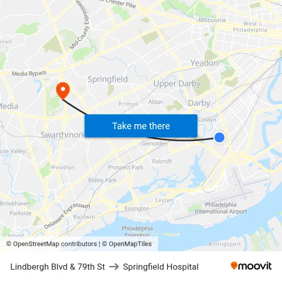 Lindbergh Blvd & 79th St to Springfield Hospital map