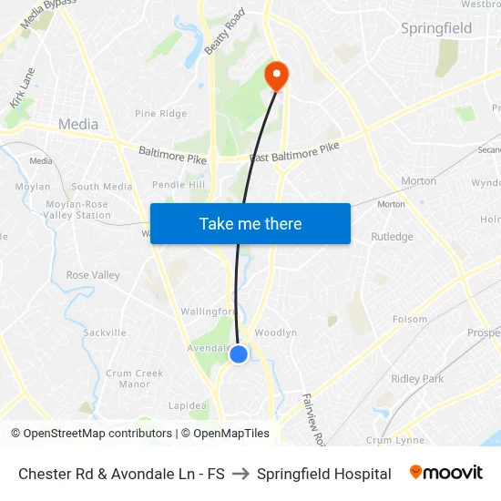 Chester Rd & Avondale Ln - FS to Springfield Hospital map
