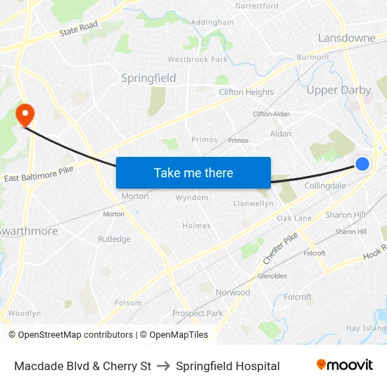 Macdade Blvd & Cherry St to Springfield Hospital map