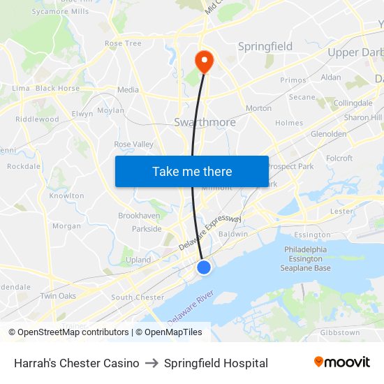 Harrah's Chester Casino to Springfield Hospital map