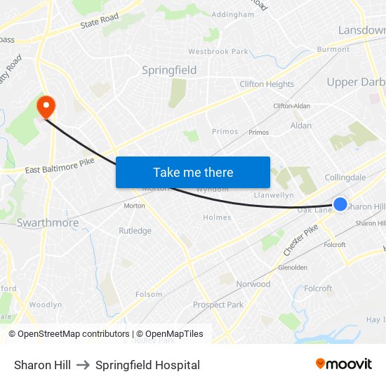 Sharon Hill to Springfield Hospital map