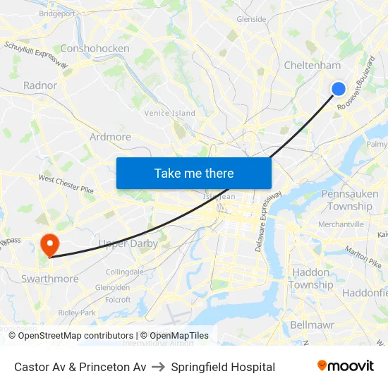 Castor Av & Princeton Av to Springfield Hospital map