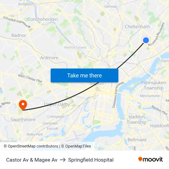 Castor Av & Magee Av to Springfield Hospital map