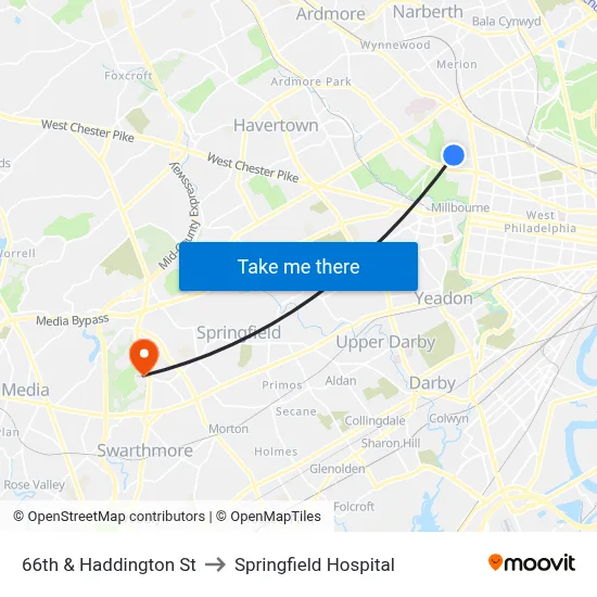 66th & Haddington St to Springfield Hospital map
