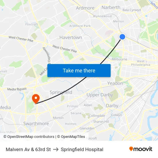 Malvern Av & 63rd St to Springfield Hospital map
