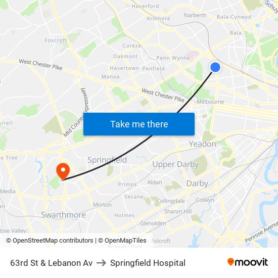 63rd St & Lebanon Av to Springfield Hospital map