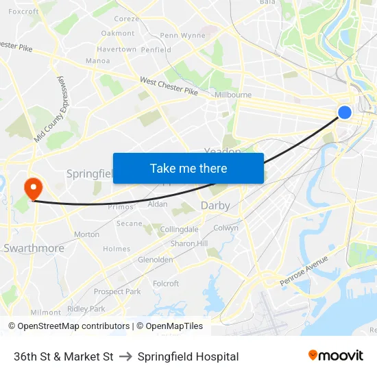 36th St & Market St to Springfield Hospital map