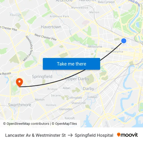 Lancaster Av & Westminster St to Springfield Hospital map