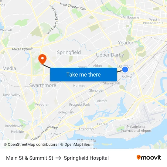 Main St & Summit St to Springfield Hospital map
