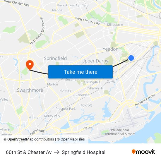 60th St & Chester Av to Springfield Hospital map
