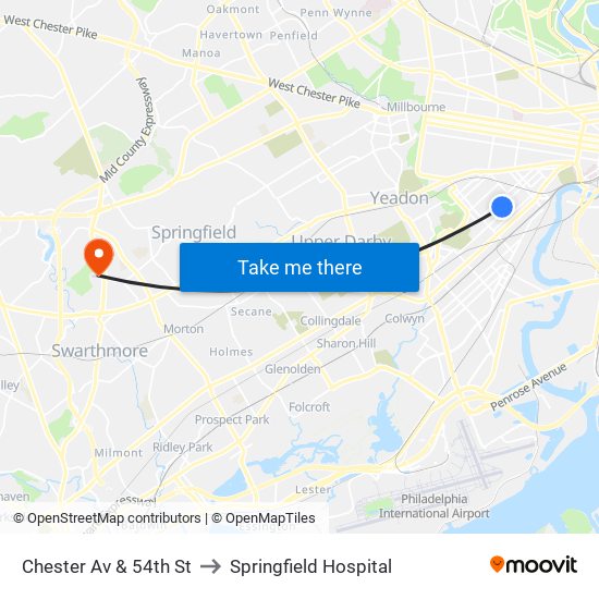 Chester Av & 54th St to Springfield Hospital map
