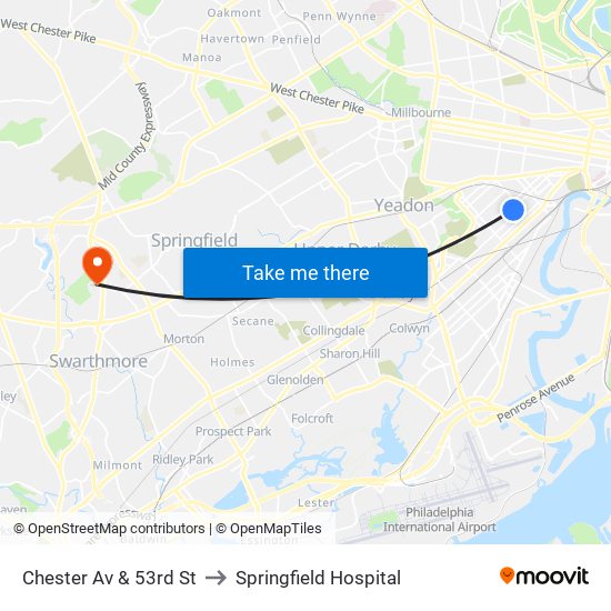 Chester Av & 53rd St to Springfield Hospital map