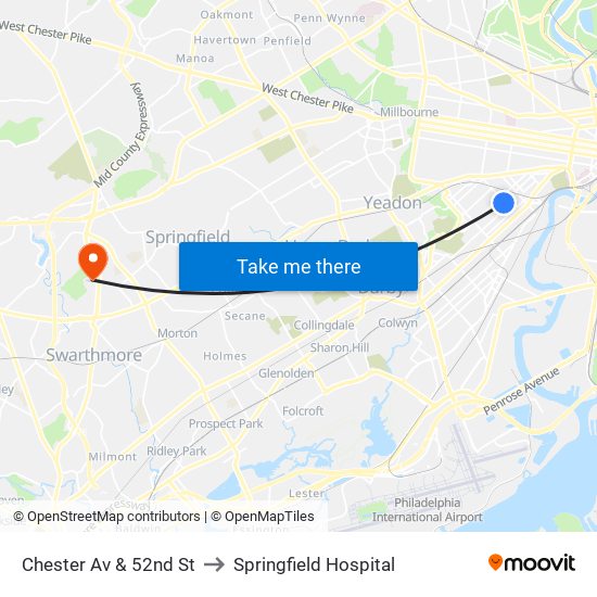 Chester Av & 52nd St to Springfield Hospital map
