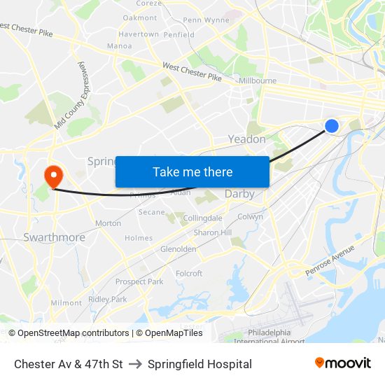 Chester Av & 47th St to Springfield Hospital map