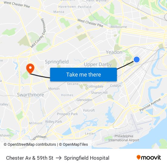 Chester Av & 59th St to Springfield Hospital map