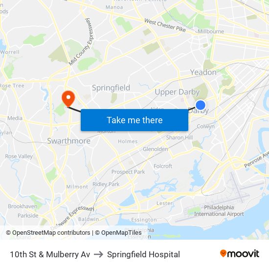 10th St & Mulberry Av to Springfield Hospital map
