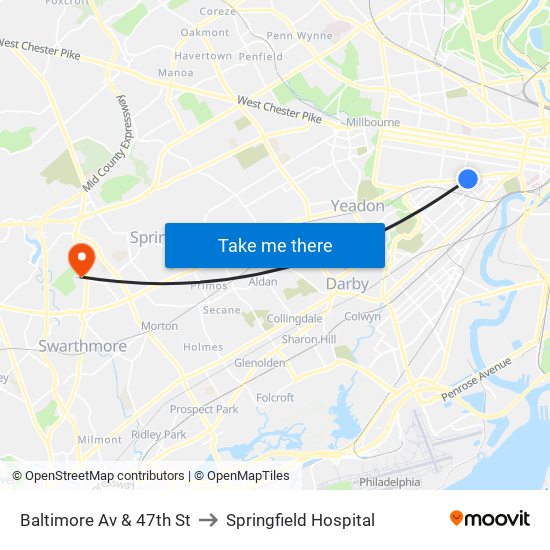 Baltimore Av & 47th St to Springfield Hospital map