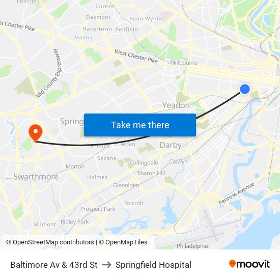 Baltimore Av & 43rd St to Springfield Hospital map