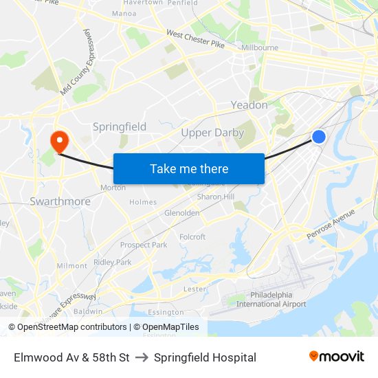 Elmwood Av & 58th St to Springfield Hospital map