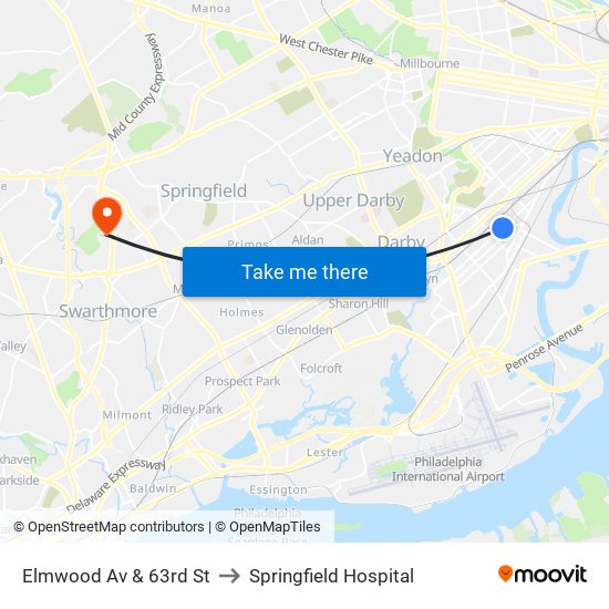 Elmwood Av & 63rd St to Springfield Hospital map