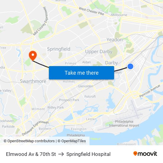 Elmwood Av & 70th St to Springfield Hospital map