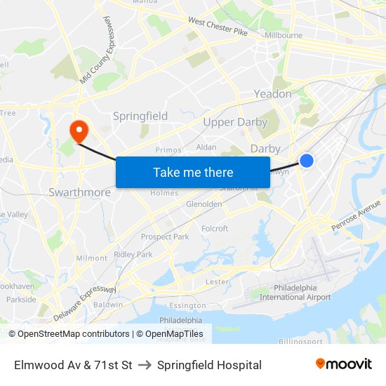 Elmwood Av & 71st St to Springfield Hospital map