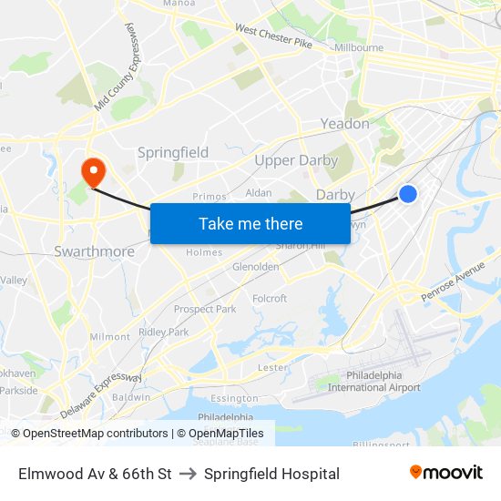 Elmwood Av & 66th St to Springfield Hospital map