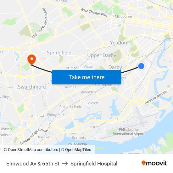 Elmwood Av & 65th St to Springfield Hospital map