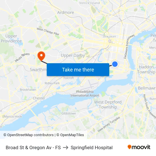 Broad St & Oregon Av - FS to Springfield Hospital map