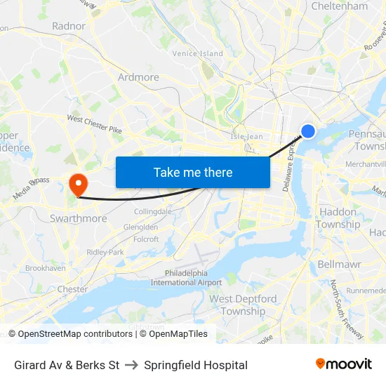 Girard Av & Berks St to Springfield Hospital map