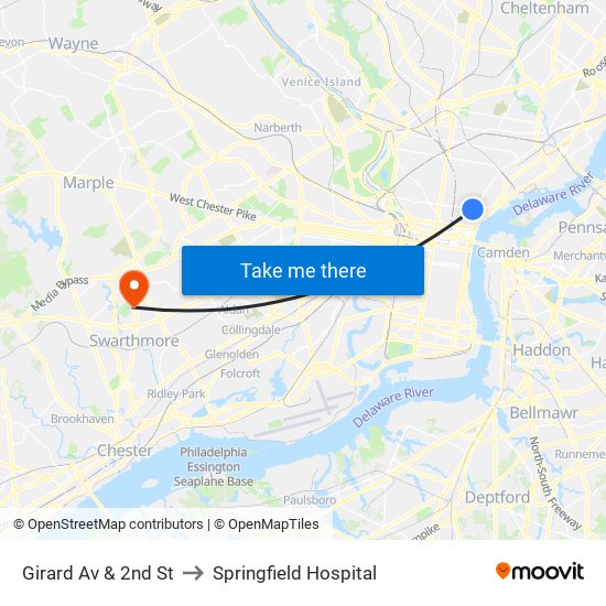 Girard Av & 2nd St to Springfield Hospital map